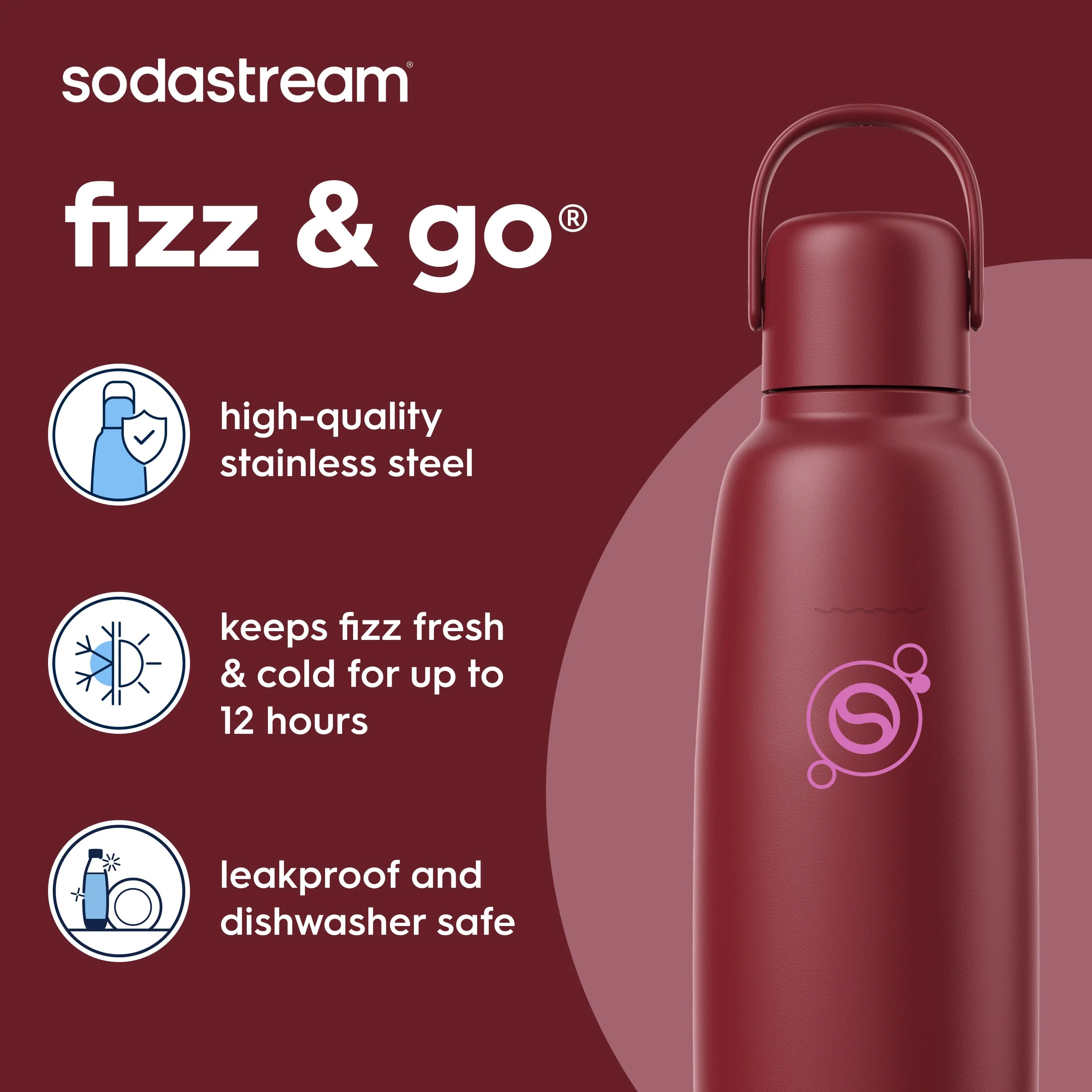 Sodastream Fizz & Go™ Insulated Stainless Steel Carbonating Bottle Pomegranate 30.4 oz - Image 3