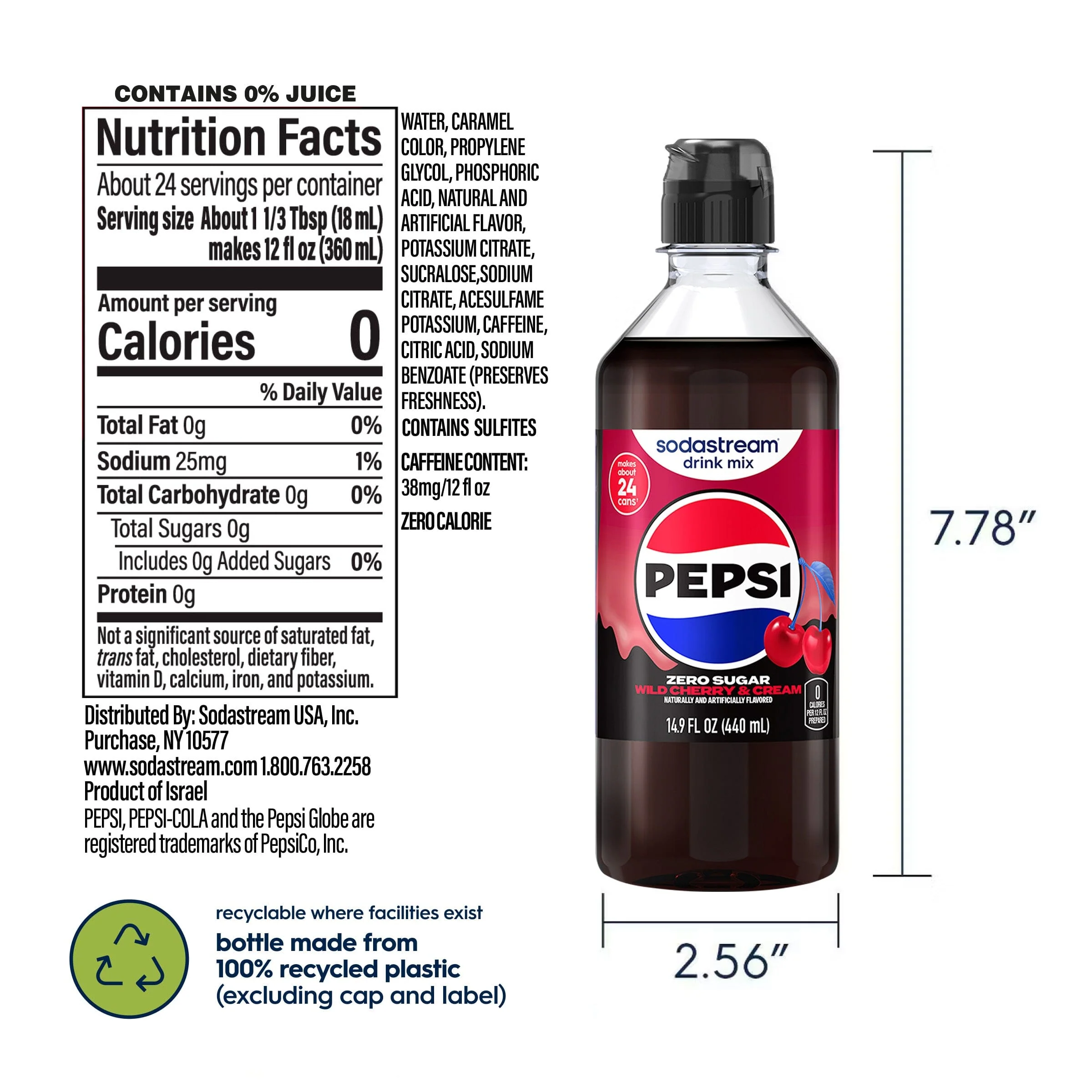 Sodastream PepsiĀ® Wild Cherry & Cream Zero Sugar 4 Pack Drink Mix 4 x 440ml - Image 9